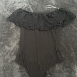 Black Ruffled Off the Shoulder Bodysuit